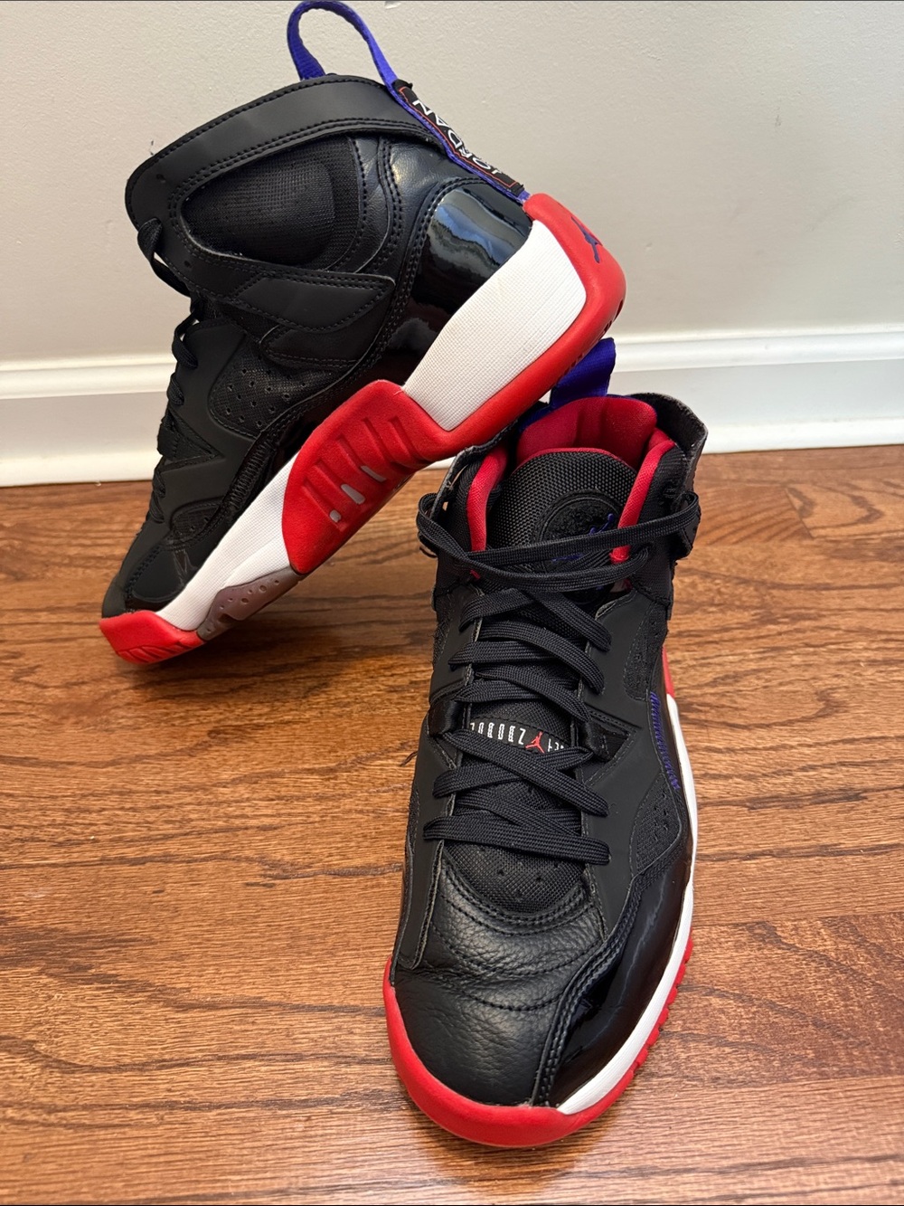 Jordan Jumpman Two Trey Raptors Bred Black Red Purple Men’s 8.5 Women’s 10